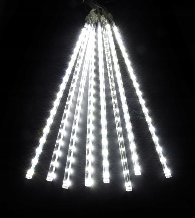 Lampki świąteczne zewnętrzne sople kurtyna meteory 288 LED 50cm białe