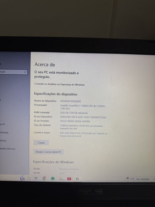 Computador ASUS i7-7500U SSD