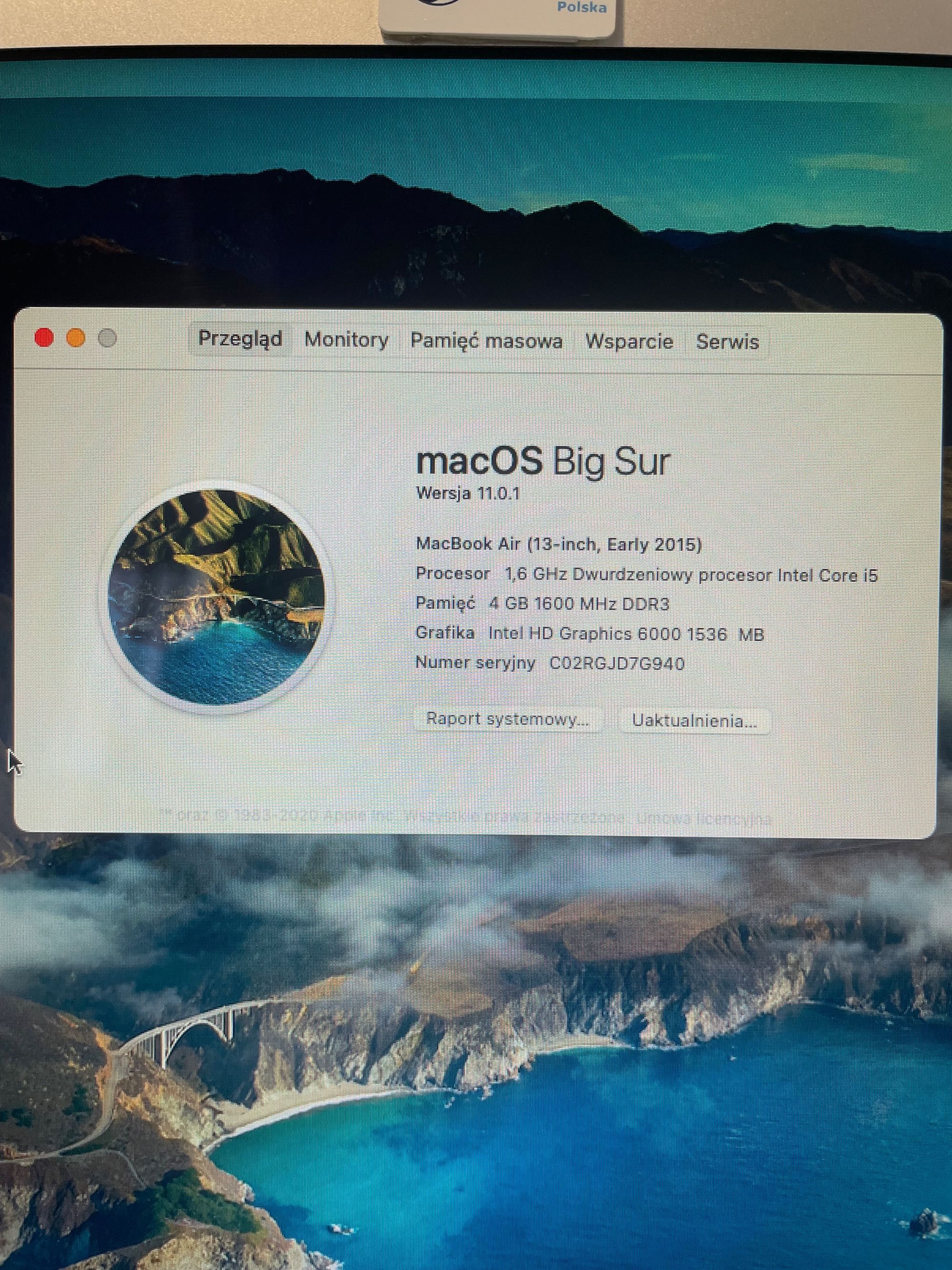 Laptop MacBook Air 13, rok 2015, 128 GB, nowa bateria, stan bdb