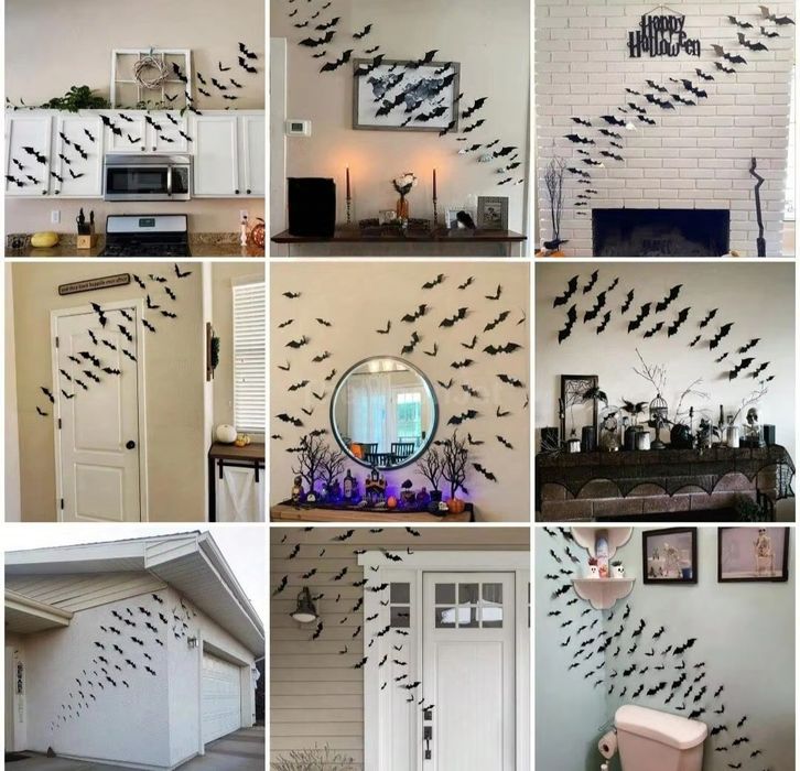 Наклейки декоративные на стену летучие мыши украшения на Хеллоуин 3д