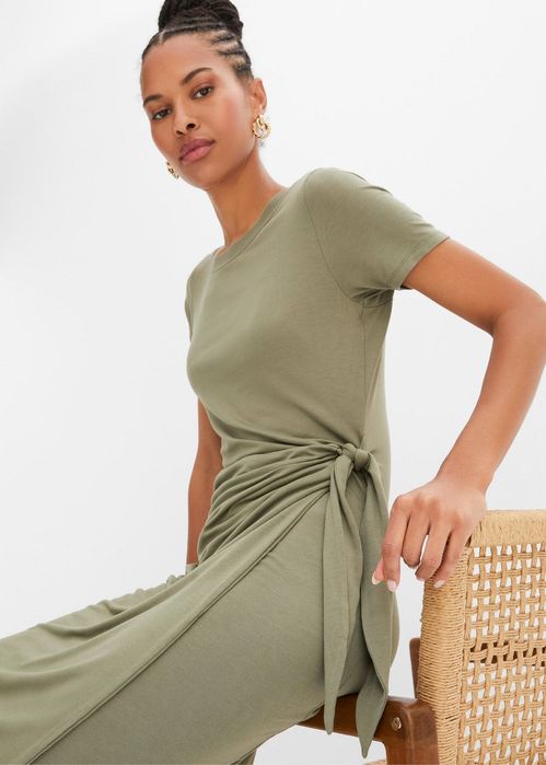 B.P.C sukienka wiskozowa khaki z przewiązaniem 44/46.