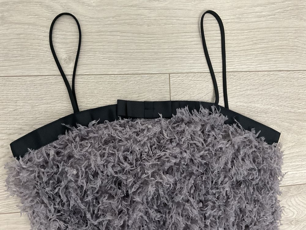 Zara sukienka mini z piór S fioletowa na ramiączkach idealny stan part