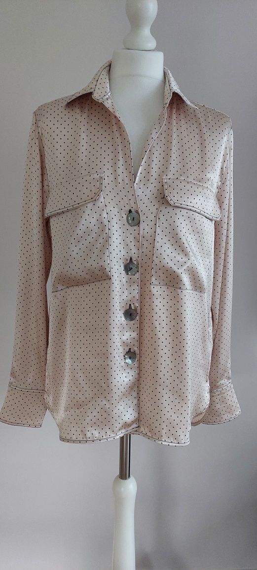 Massimo Dutti r.40 jasnoróżowa bluzka w kropki / wiskoza / lejąca