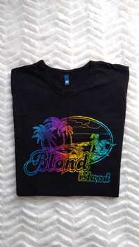 Koszulka T-shirt Divided H&M plaża kolorowa palmy Blond