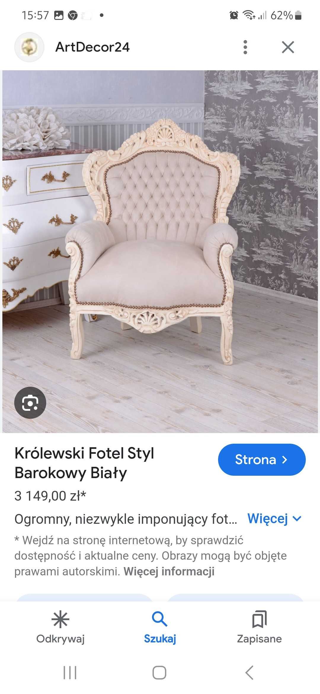Fotel tron ludwik barokowy kremowy