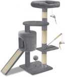 Árvore raspador para gatos com plataformas e abrigo, 115 cm, cinzento