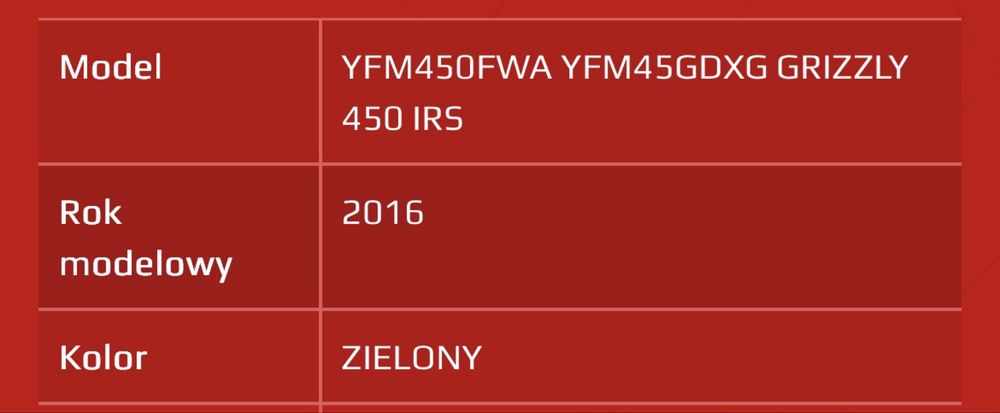 Yamaha GRIZZLY 450 IRS 2016r