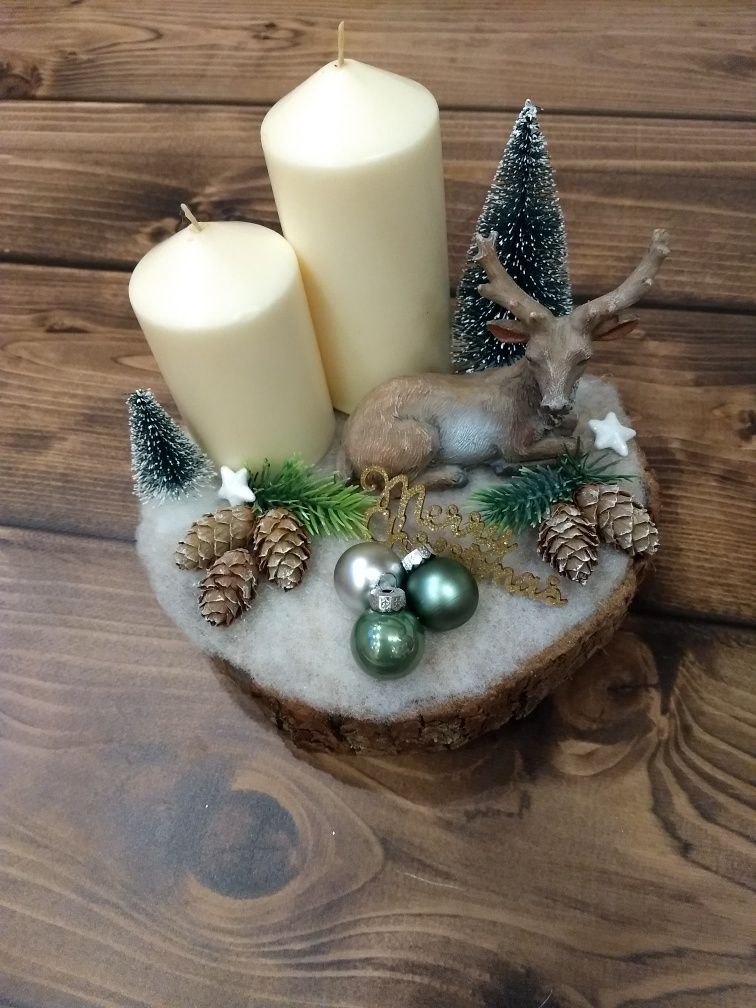 Stroik świąteczny - renifer - plaster drewna - handmade