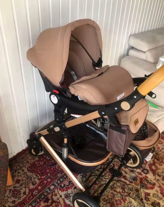 Carrinho de bebé 3 em 1 novo - Castanho