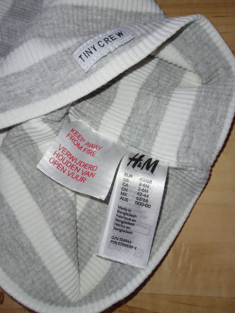 H&M czapka r.68 w szerokie pasy szara