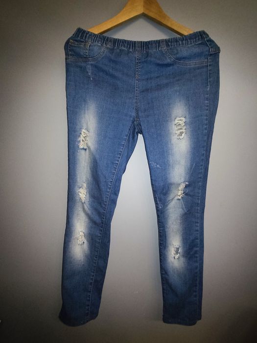 Pieces legginsy jeansowe dziury przetarcia modne 38