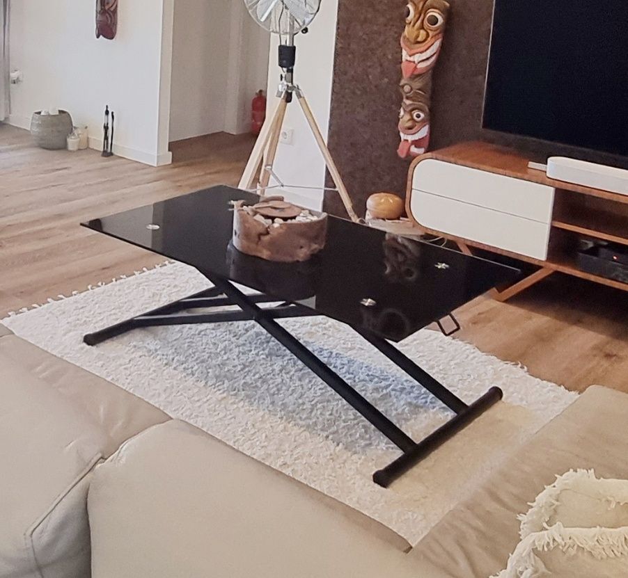 Mesa de vidro preto temperado regulável altura