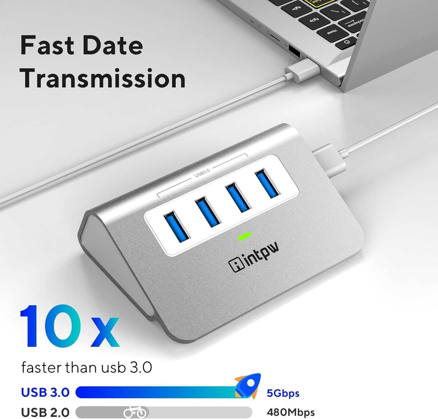 INTPW aluminiowy Hub 4x USB 3.0 do laptopa PC Macbook DELL HP kabel 1m