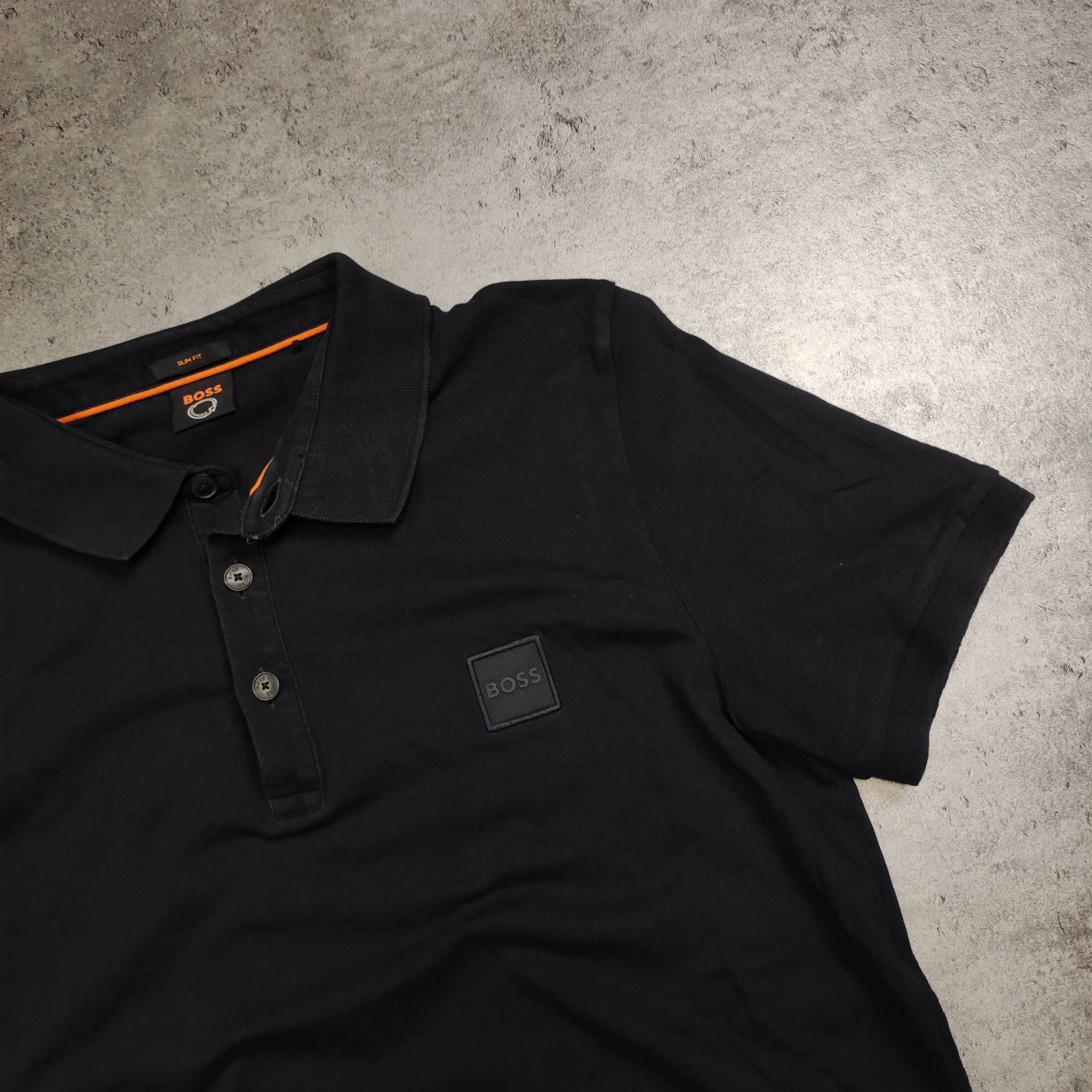 MĘSKA Koszulka Polo Elegancka PREMIUM Granatowa Hugo Boss Bawełna Haft