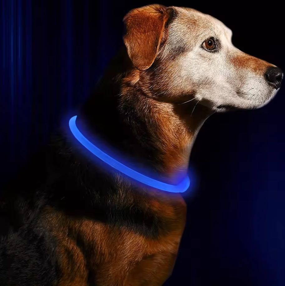 Obroża LED USB świecąca dla psa kota nowa niebieska rozm.S 35cm