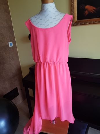 Sukienka asymetryczna neonowy róż 36