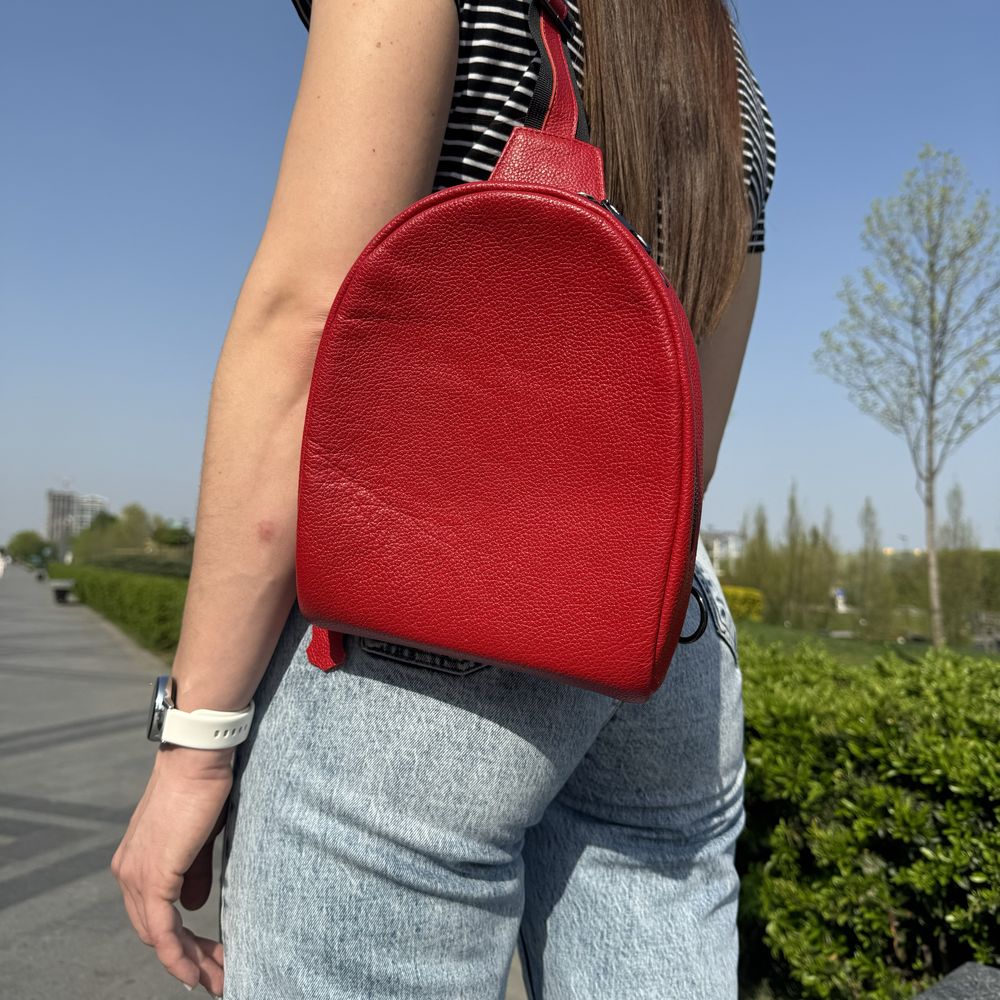 Червоний рюкзак-сумка, сумка через плече, сумка шкіряна