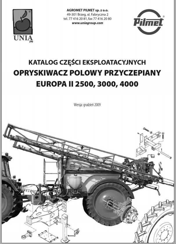 Katalog części opryskiwacza Europa II 2500, 3000, 4000
