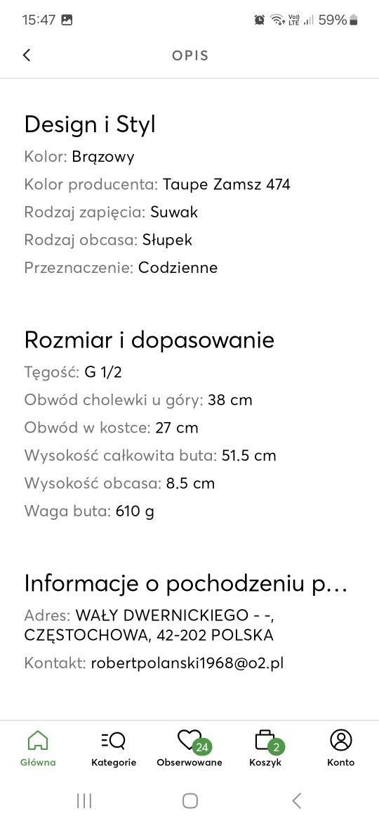 Cudne 37 - 38 kozaki R. Polański nowe taupe  8,5 cm słupek zamsz