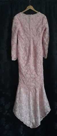 różowa koronkowa vintage koronkowa sukienka M