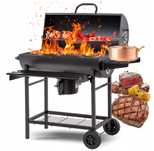 Grill Węglowy Beczka z Pokrywą Popielnik Ogrodowy Duży 71x35cm