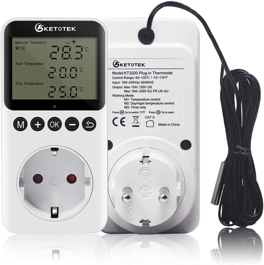 Kontroler temperatury cyfrowy z sondą Termostat Timer- KETOTEK KT 3200