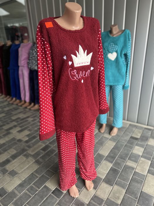 Жіноча комбінована піжама БАТАЛ ог 120 червона,бірюзова, рожева