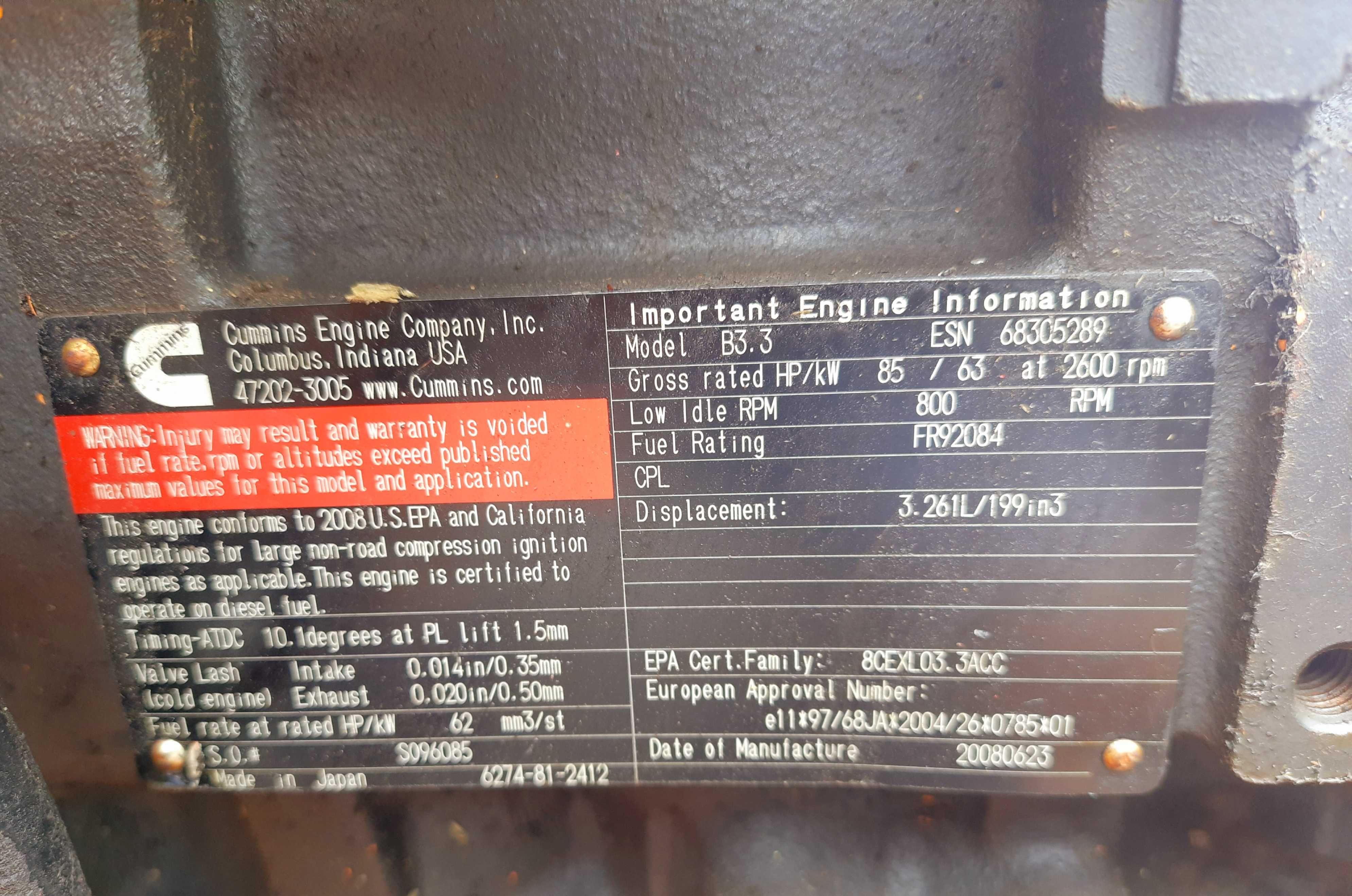 silnik Cummins B 3.3 8CEXL03.3ACC głowica turbo części pompa wtryskowa