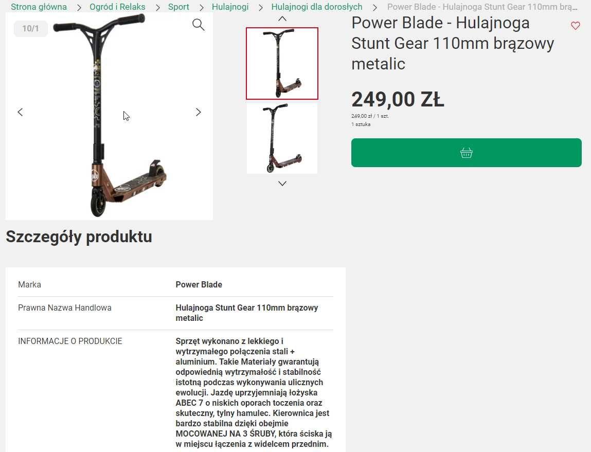 Power Blade - Hulajnoga Stunt Gear 110mm brązowy metalic