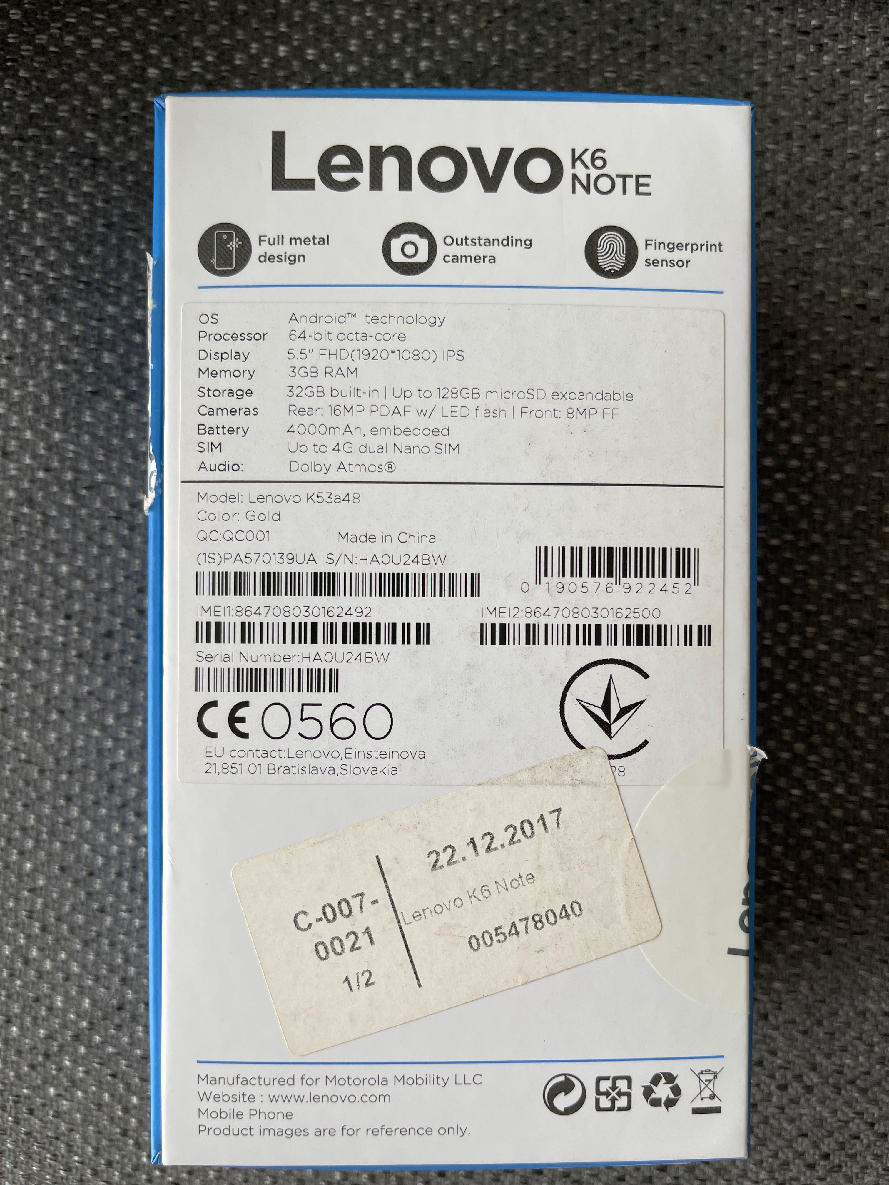 Мобільний телефон Lenovo k53a48 k6 note