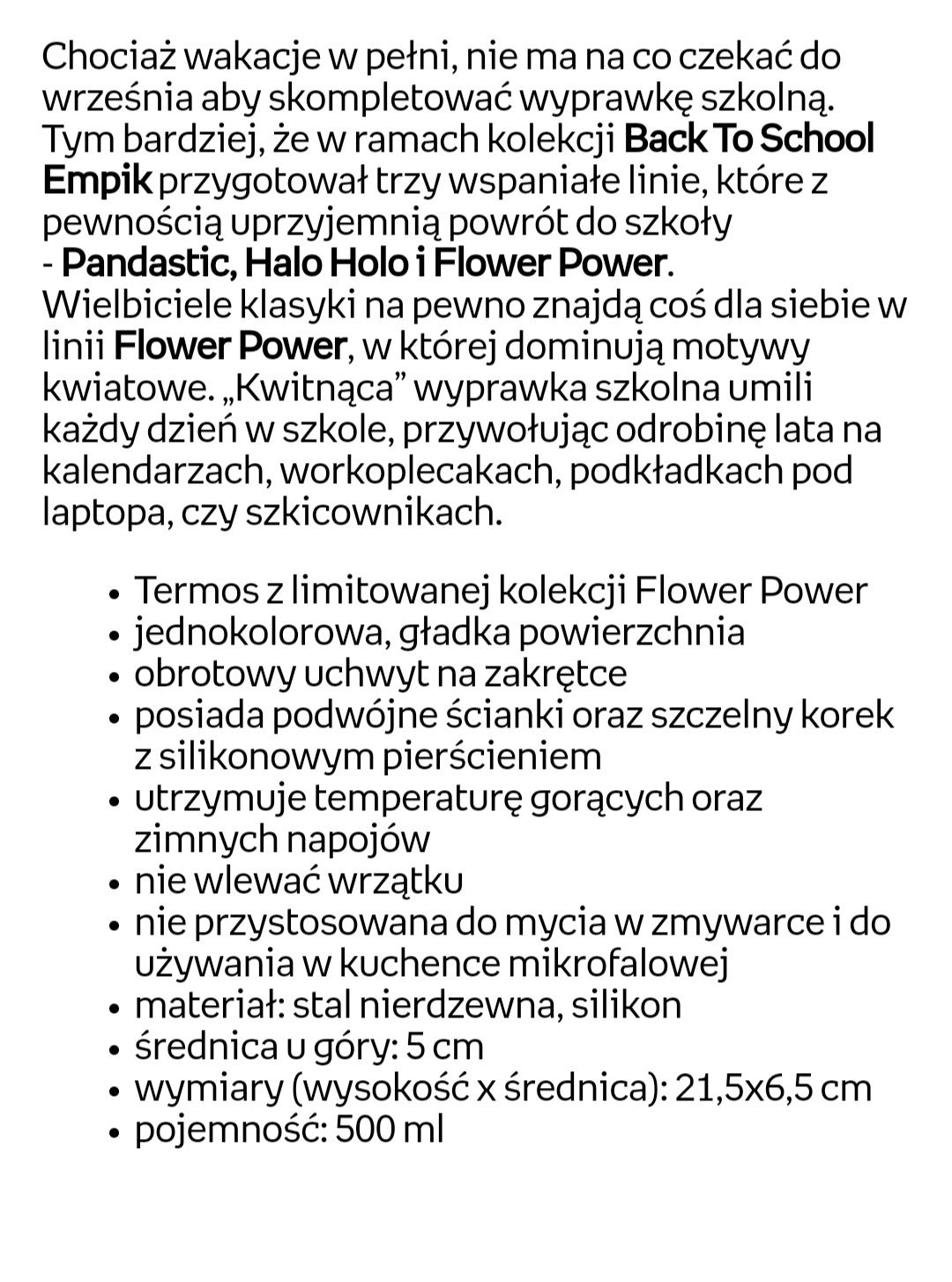 Nowy termos niebieski turkusowy empik flower power