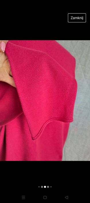 Sweter mocny róż prążkowany srebrne serduszko XL