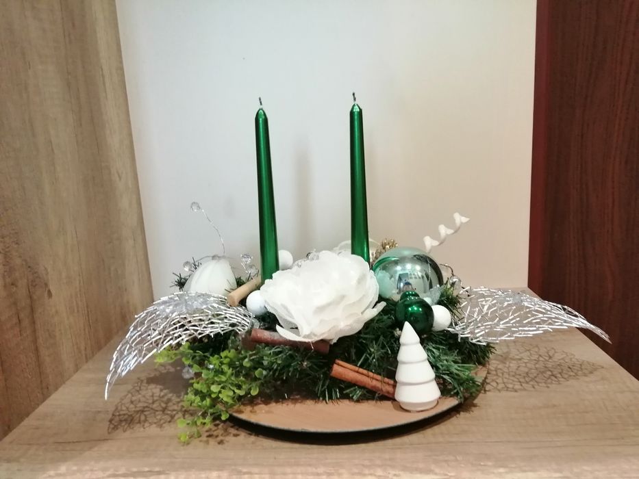 Stroik Glamour Święta Boże Narodzenie kompozycja na stół ze świecą