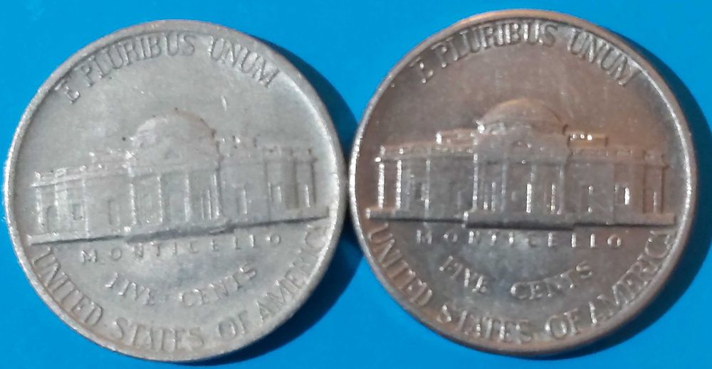 Lote de 2 Moedas  Five Cent de 1977 e 1977 *D*  USA, Thomas Jefferson
