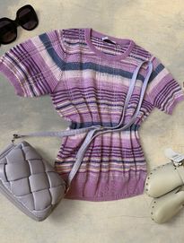 Bluzka damska fioletowa krótki rękawek Zara 40 L w paski vintage