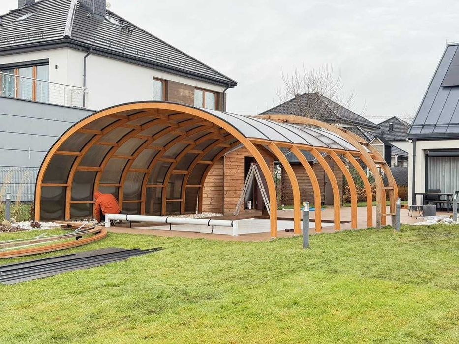 Konstrukcja drewniana- ogród zimowy, zadaszenie basenu, szklarnia