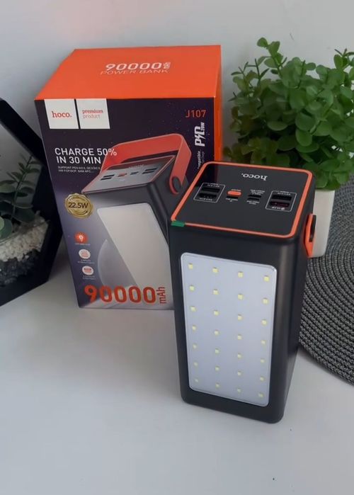 Павербанк hoco 90000mAh (22.5w) + потужний ліхтар