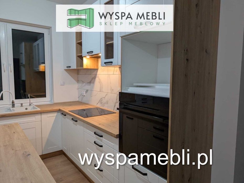 Meble kuchenne biały MDF narożna wyspa dowolny wymiar kuchnia dąb