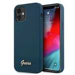 Etui Guess Metal Logo Script na iPhone 12 mini - niebieskie