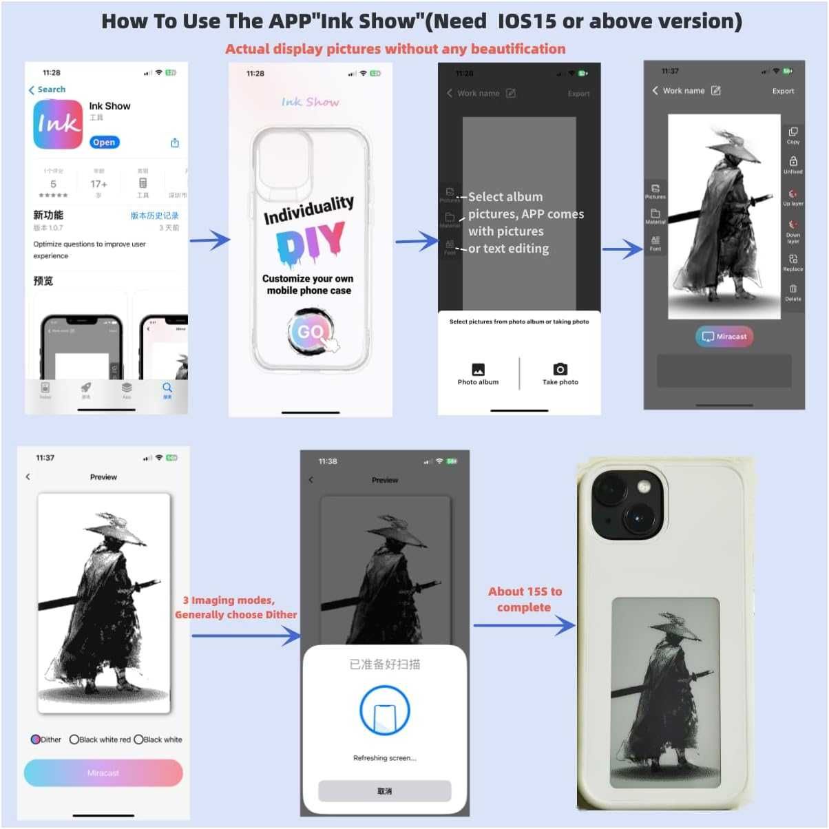 KSOPUERT Etui na smartfona z ekranem Ink Screen