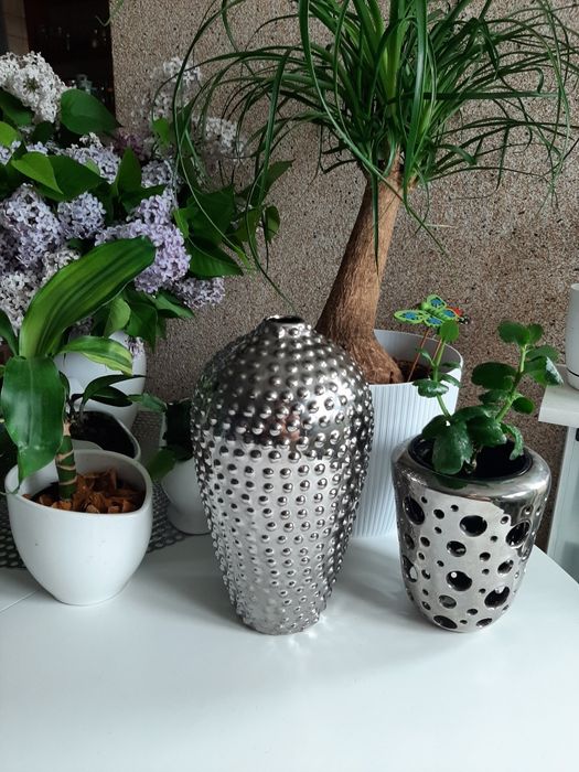 Duży wazon ceramiczny srebrny  metaliczny