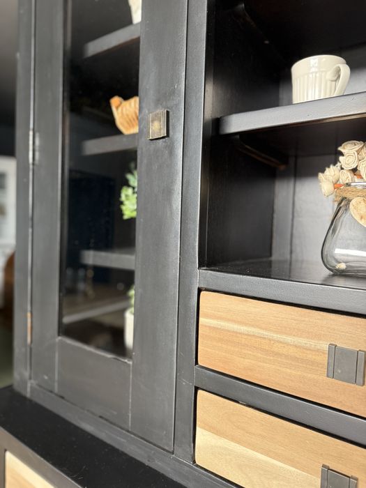 CZARNY Kredens kolonialny witryna drewniany HENDERS LOFT