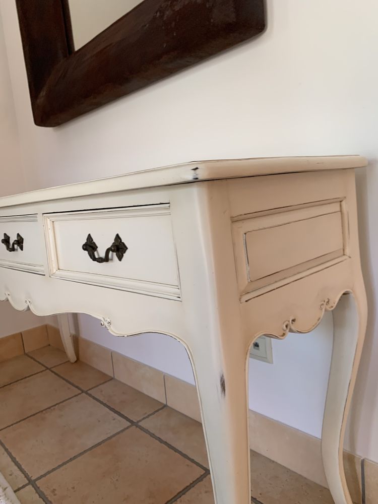 Consola em madeira decape branco