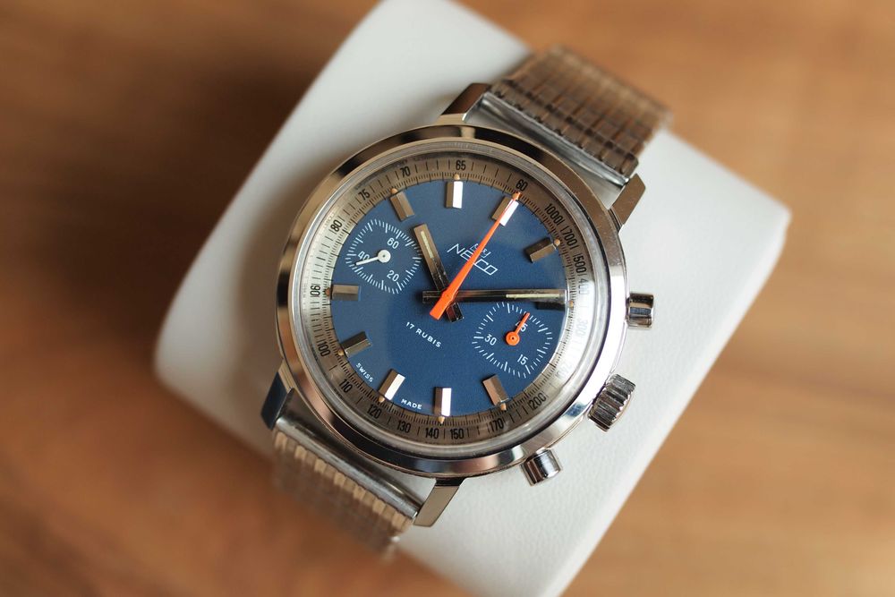 NELCO racing vintage chronograph - stalowa koperta 37,5mm - lata 70-te