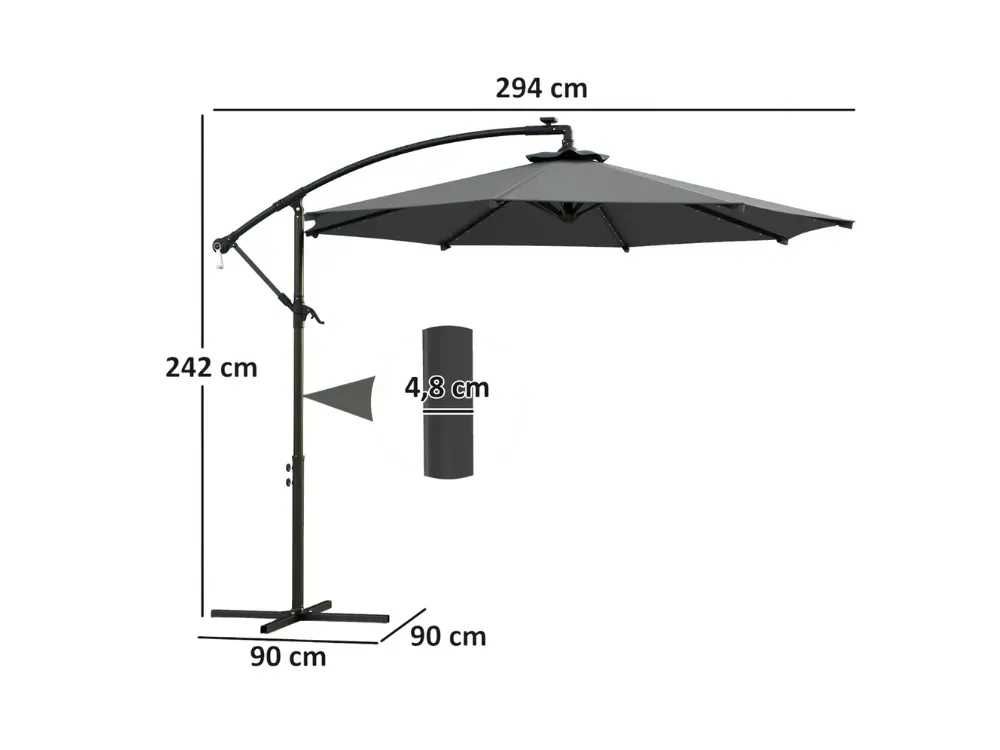 Chapéu de Sol Ø294 cm com 32 Luzes LED Solares
