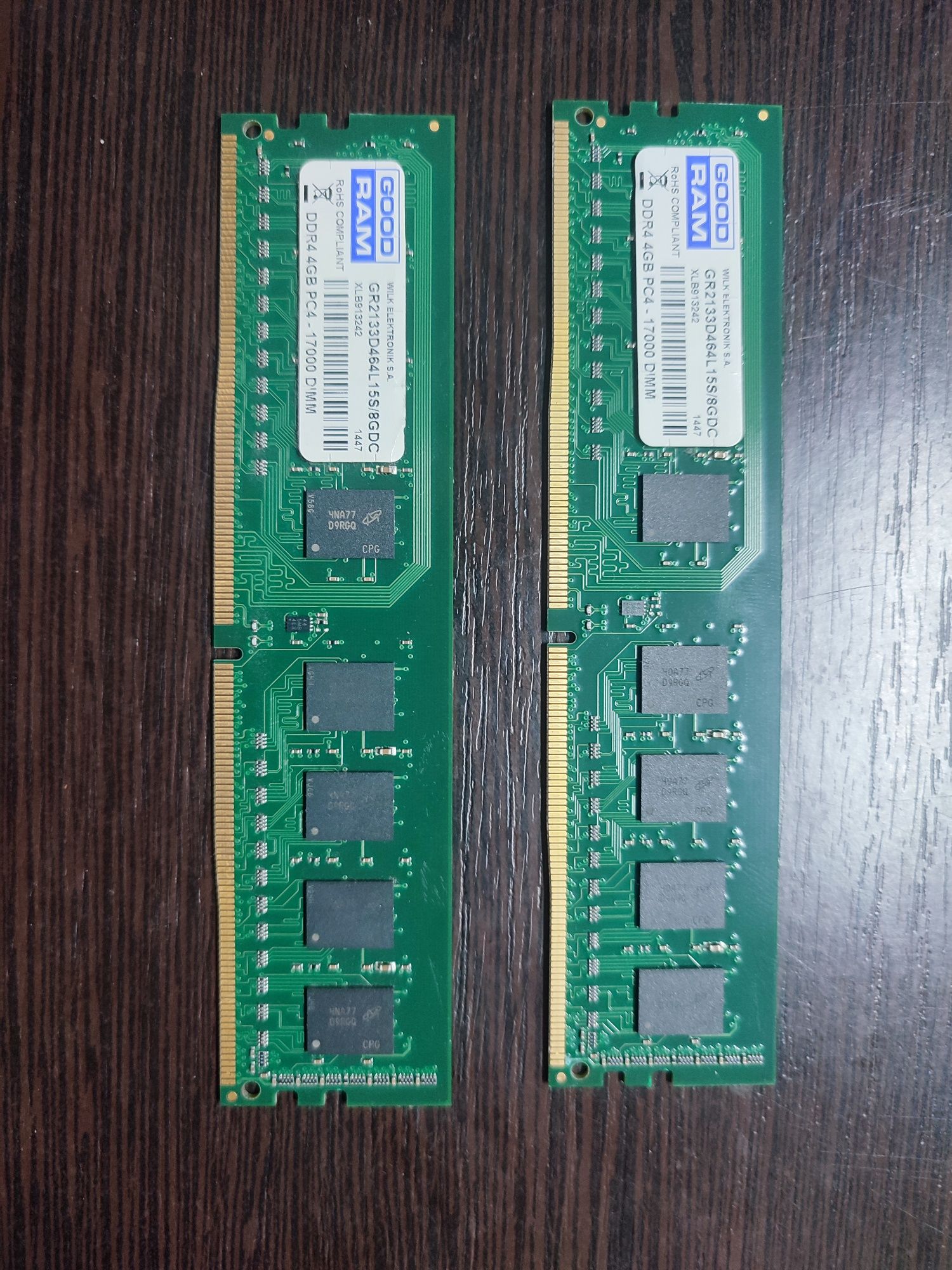 2 планки оперативной памяти DDR4 по 4GB GOODRAM 2133, GR2133D464L15SG