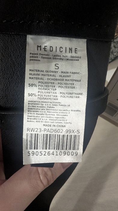 Medicine szeroki czarny pasek imitacja zamszu złota klamra NOWY metka