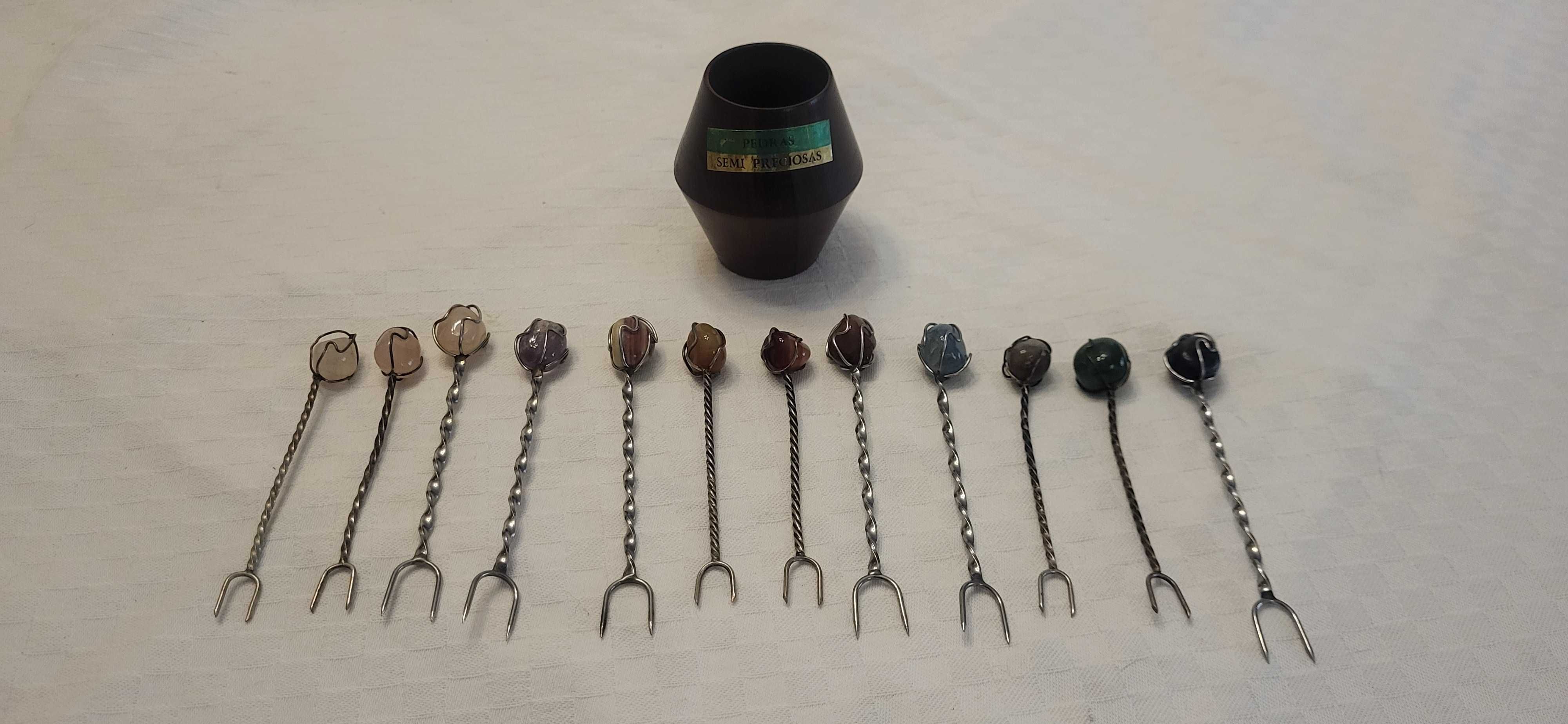 Conjunto 12 mini garfos com pedras semi preciosas - antigo
