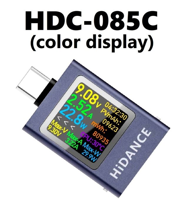 USB Type-C тестер HIDANCE HDC-085C, color tester
USB Type-C тестер HID