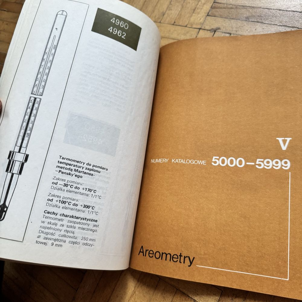 Stary katalog termometrów areometrów szklanych prl 1976 laboratorium